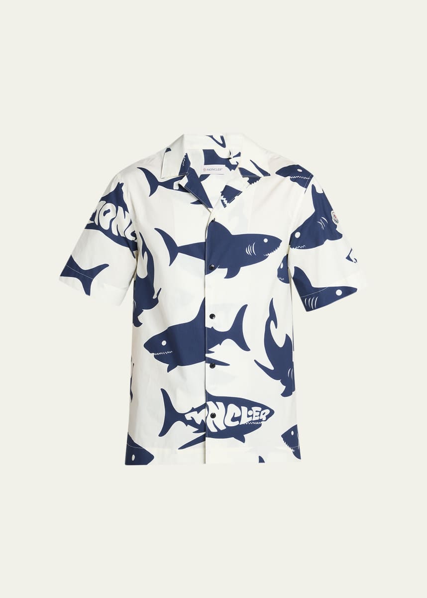 Moncler Men's Shark-Print Camp Shirt