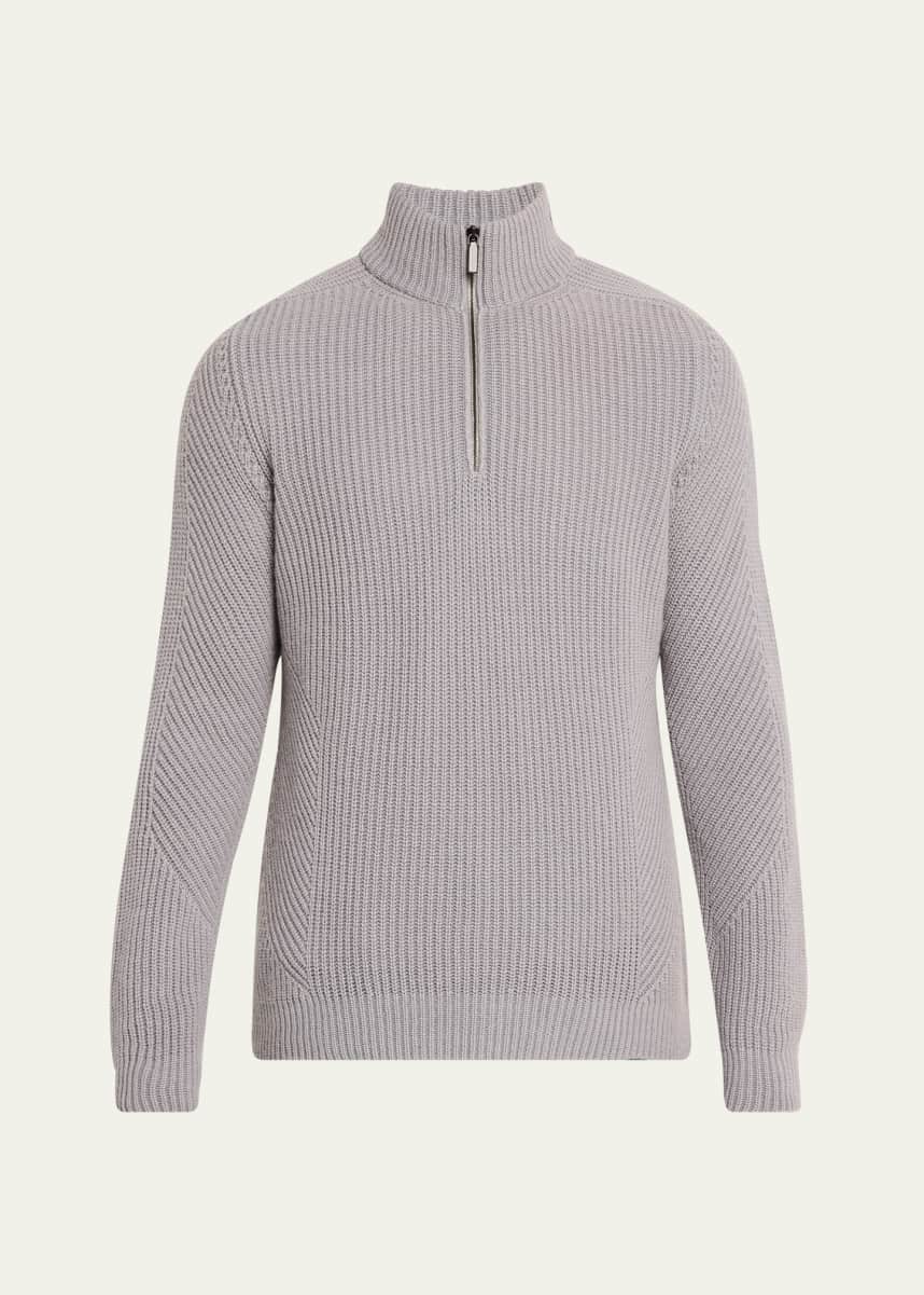 Iris Von Arnim Men's Redon Stonewashed Cashmere Half-Zip Sweater