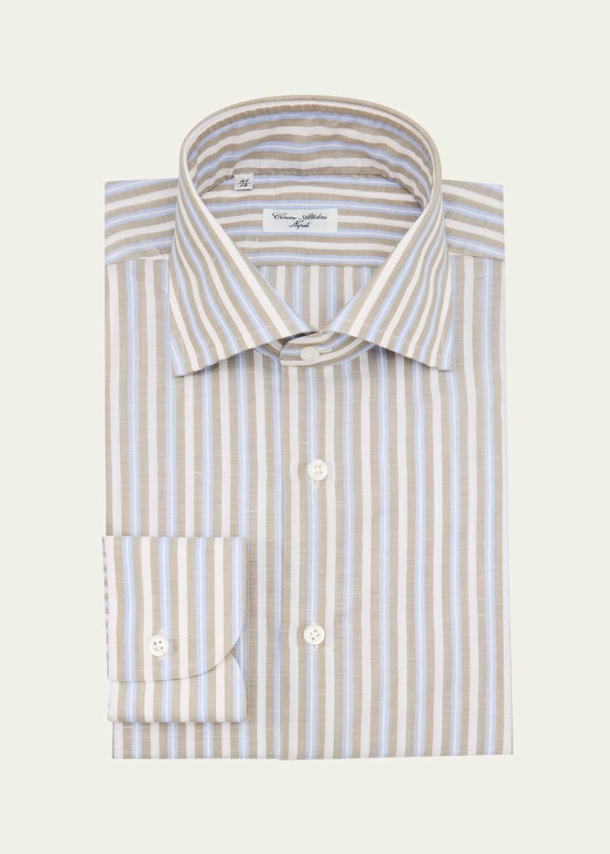 Cesare Attolini Men's Cotton and Linen Multi-Stripe Sport Shirt