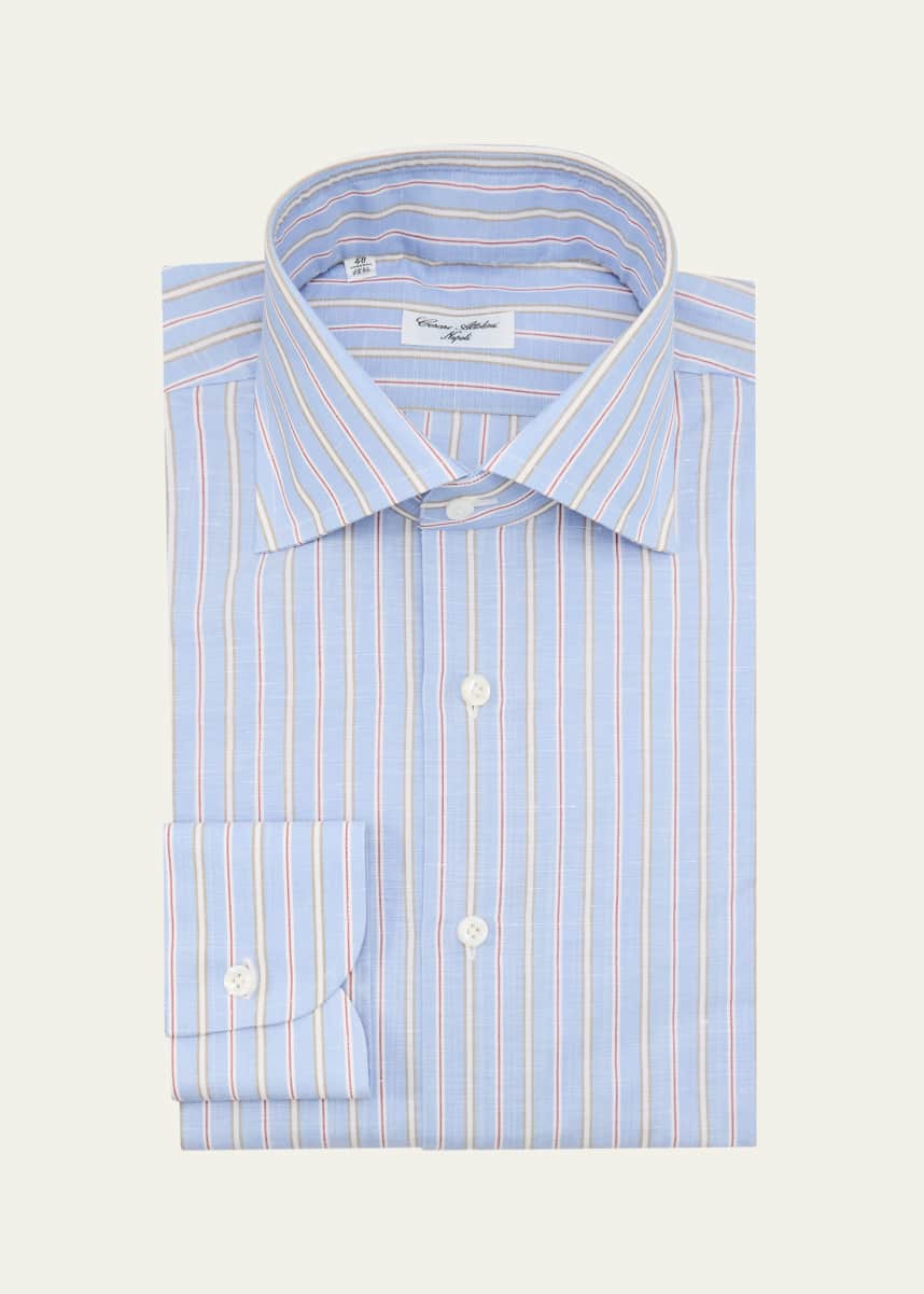Cesare Attolini Men's Cotton and Linen Multi-Stripe Sport Shirt