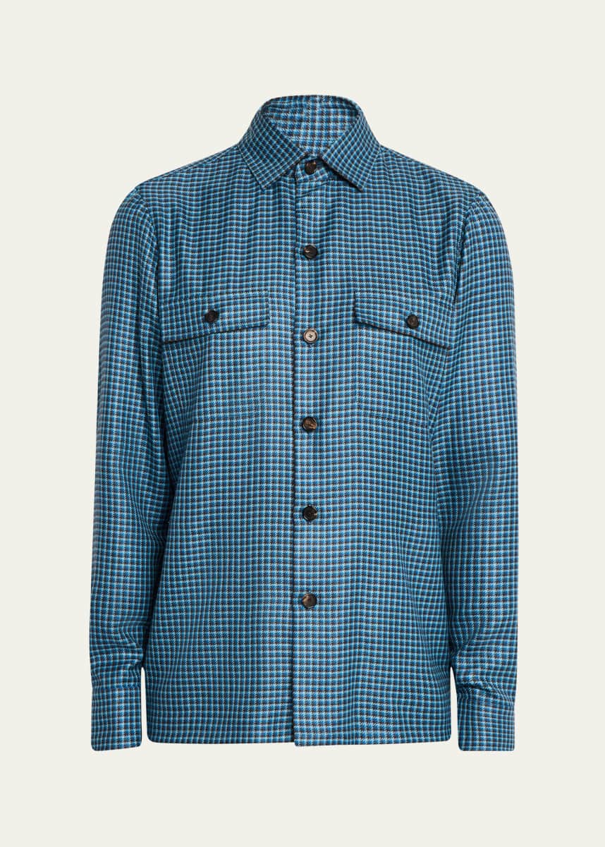 Cesare Attolini Men's Houndstooth Cashmere and Silk Shirt Jacket