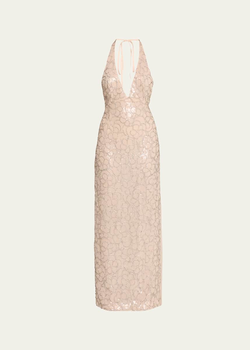 Des Phemmes Sequined Floral Halter Dress