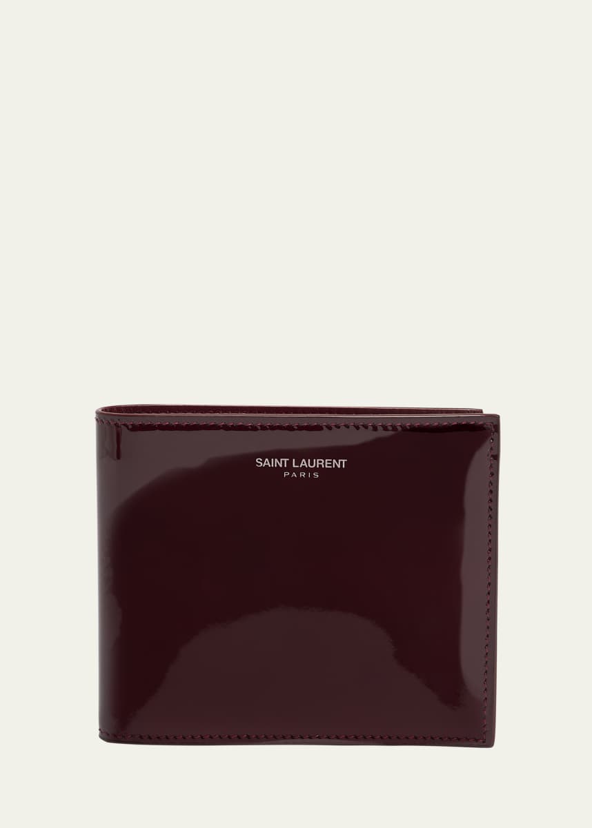 Saint Laurent Men's Patent Leather East-West Bifold Wallet