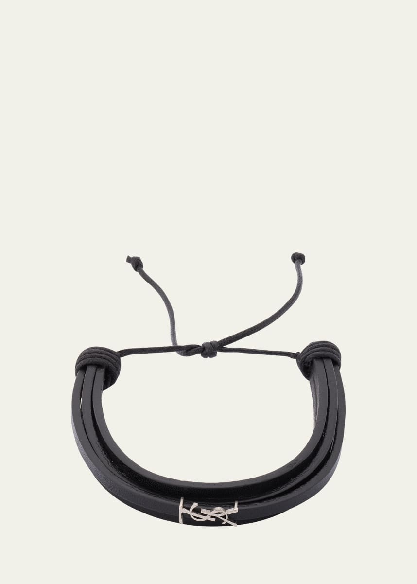 Saint Laurent Men's Cassandre Multi-Strand Bracelet in Leather