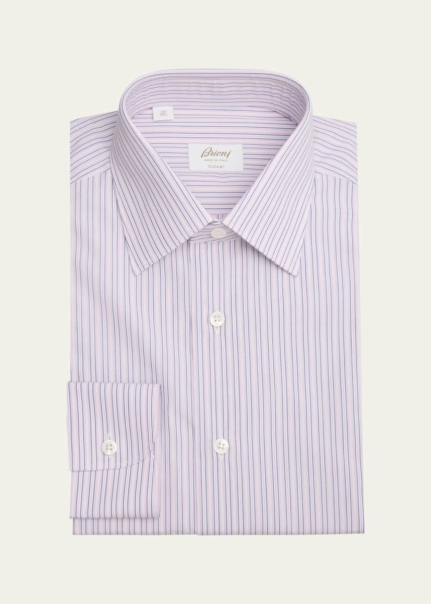 Brioni Men's Giza 87 Cotton Multi-Stripe Dress Shirt