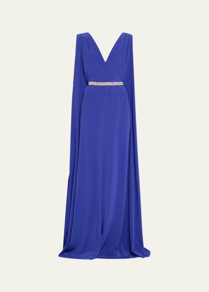 Stephane Rolland Paris Deep V Crepe Gown With Crystal Belt