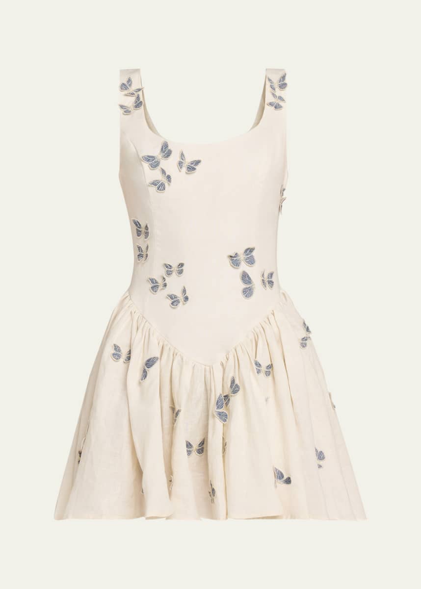 Agua by Agua Bendita Pluma Drop-Waist Butterfly Mini Dress