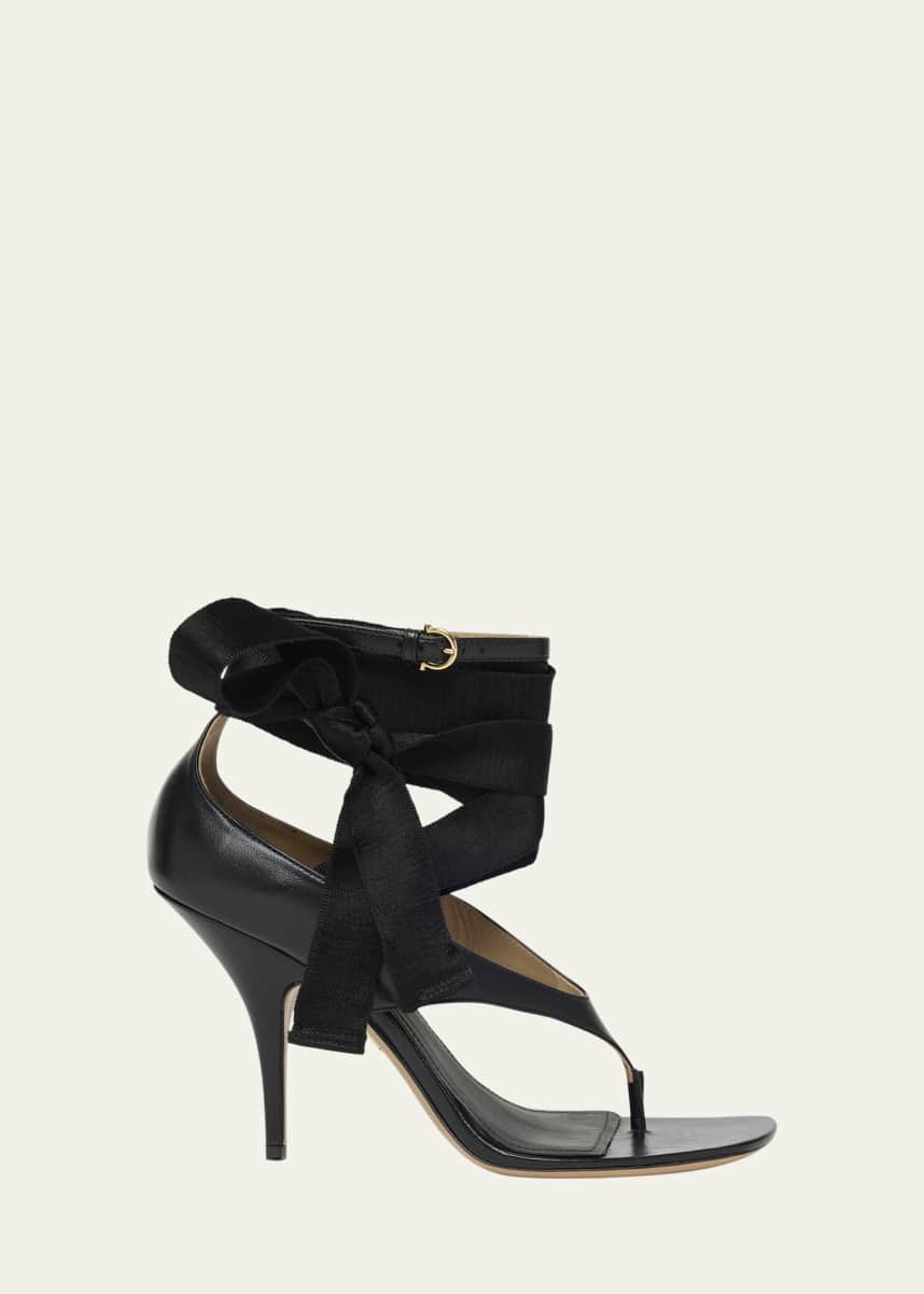 Ferragamo Leliu Leather Ankle-Wrap Thong Sandals