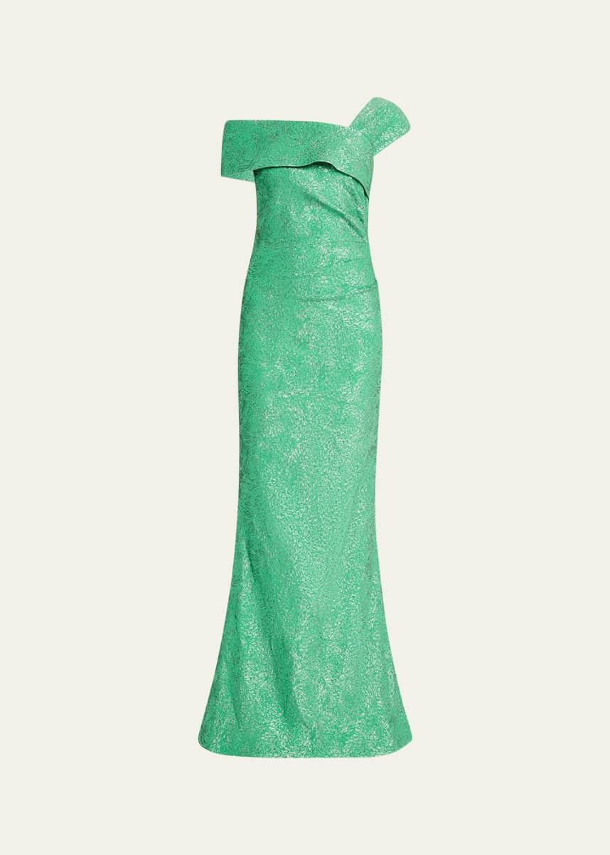 Rickie Freeman for Teri Jon One-Shoulder Metallic Stretch Jacquard Gown -  Bergdorf Goodman