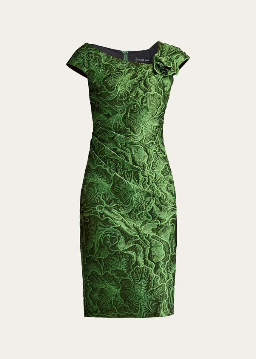 Tadashi Shoji Asymmetric Floral Jacquard Dress