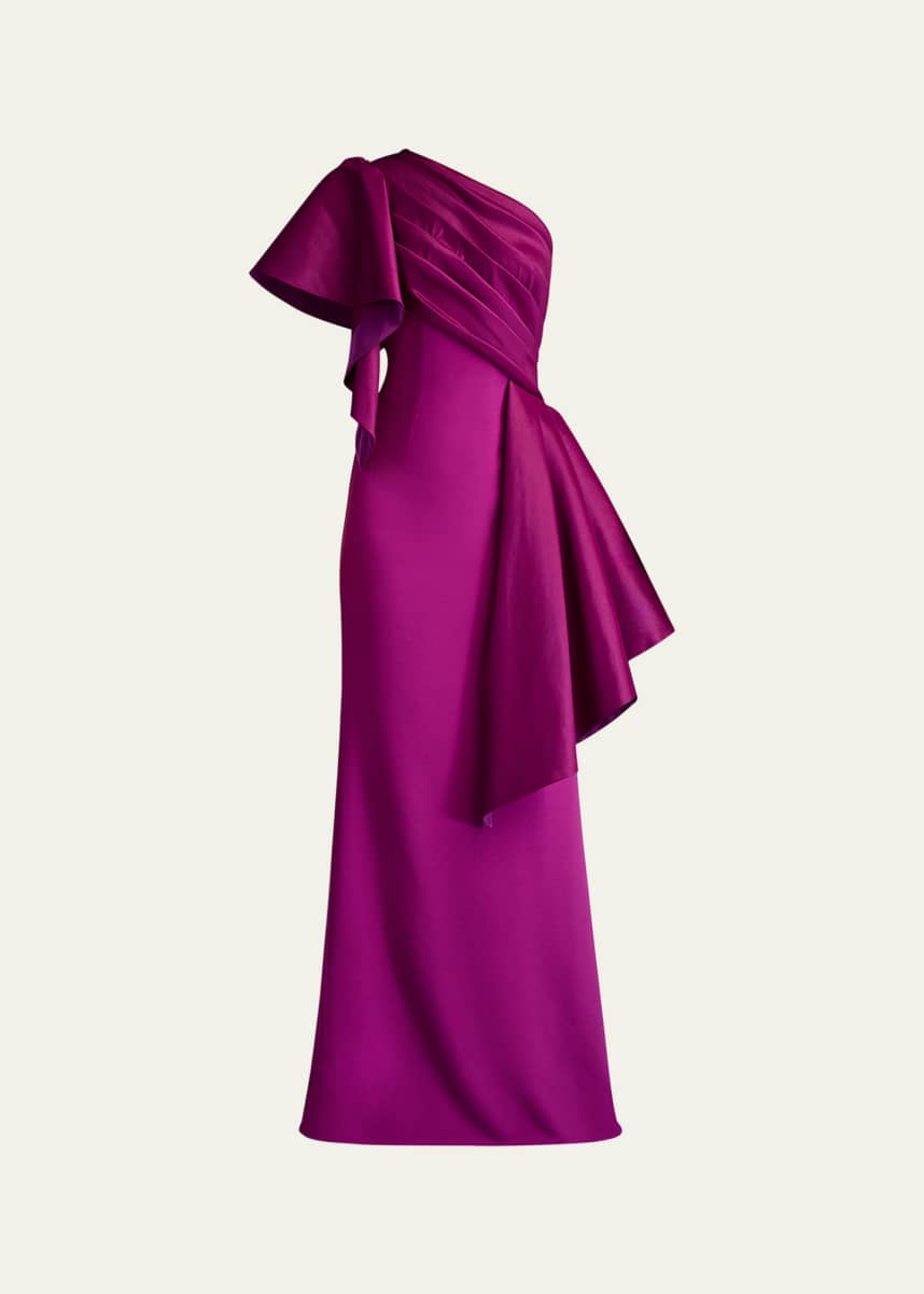 Tadashi Shoji Draped One-Shoulder Taffeta Crepe Gown