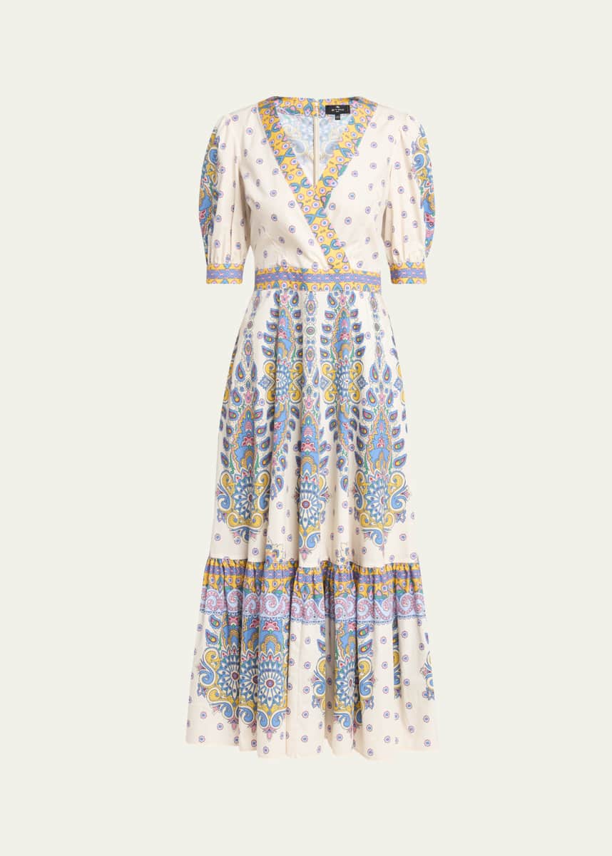 Etro Paisley-Print Puff-Sleeve Midi Dress