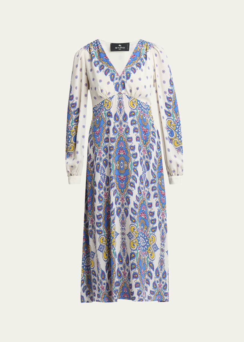 Etro Paisley V-Neck Midi Dresses