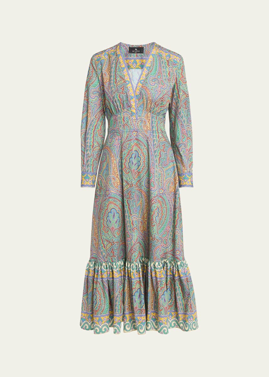 Etro Paisley V-Neck Midi Dress