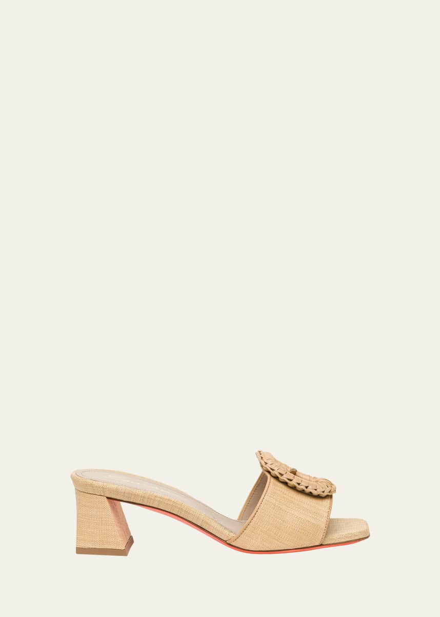 Santoni Marta Raffia Buckle Mule Sandals