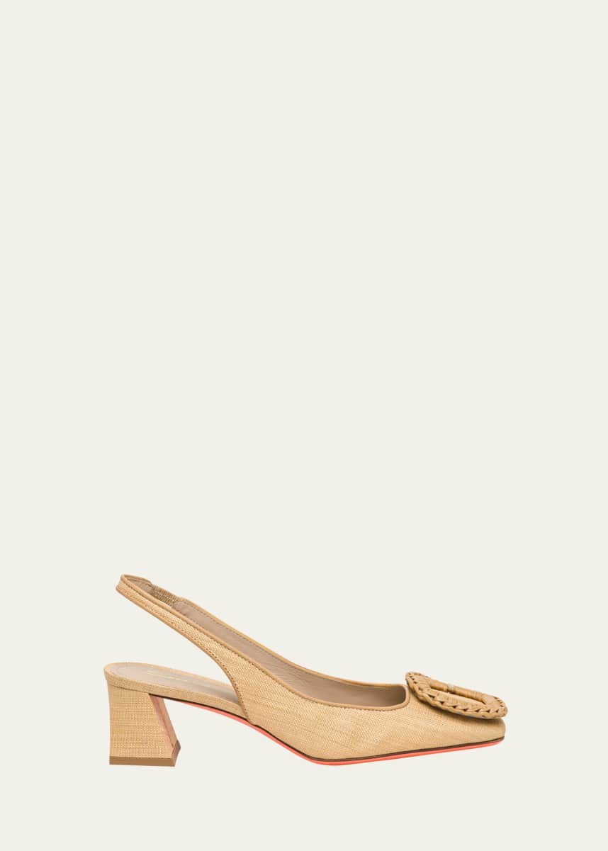 Santoni Lemon Raffia Buckle Slingback Pumps