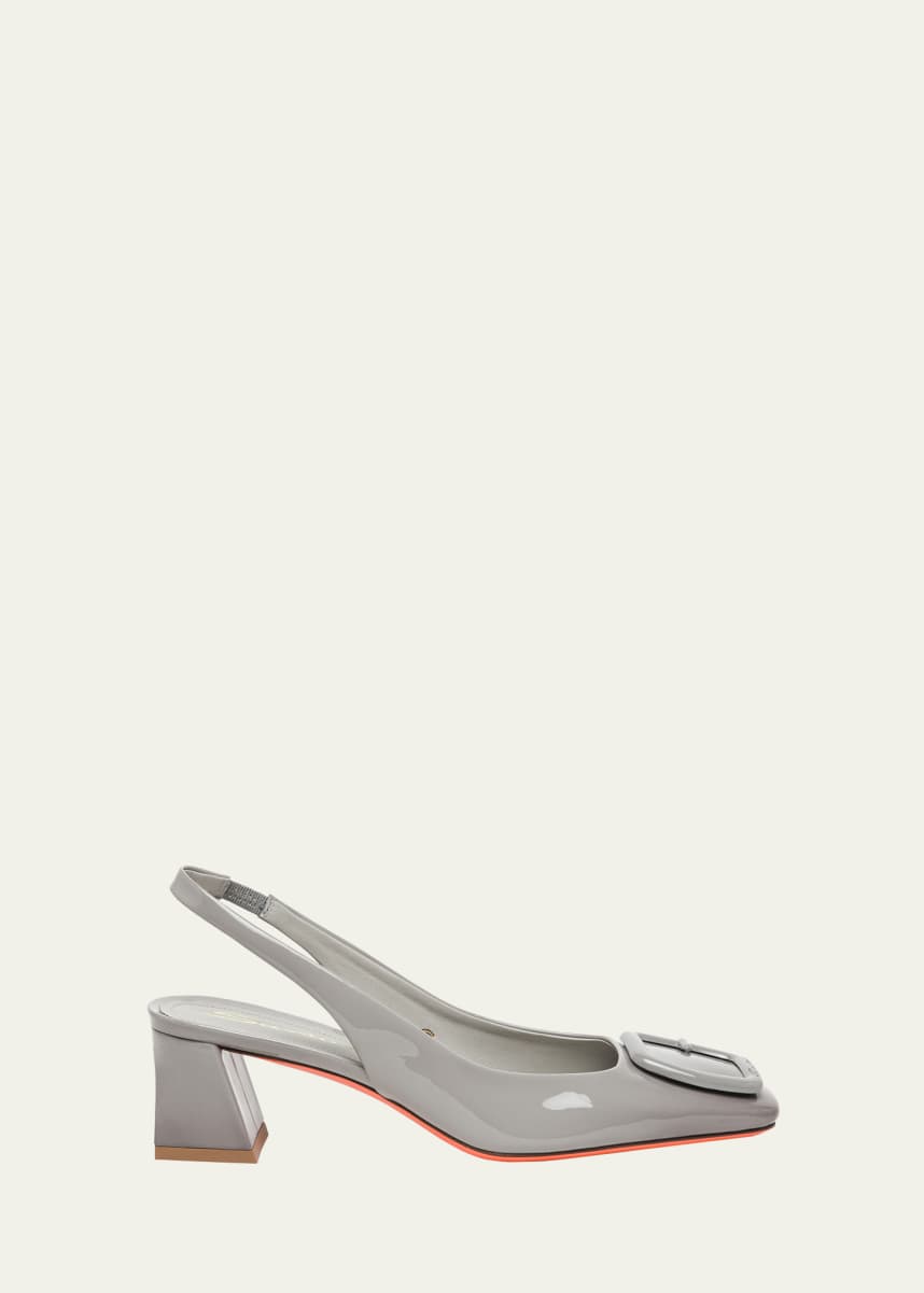 Santoni Lemon Patent Buckle Slingback Pumps