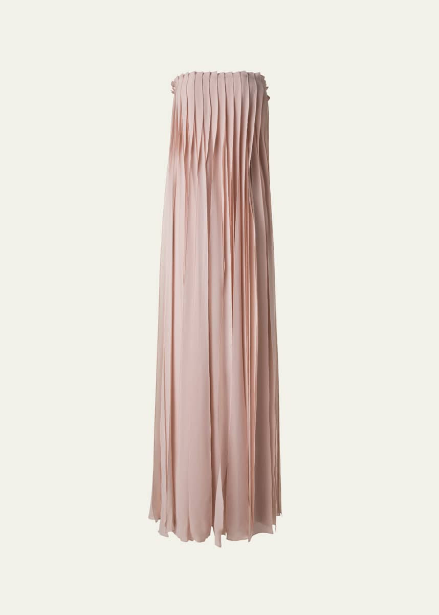 Akris Strapless Silk Georgette Ribbon Gown