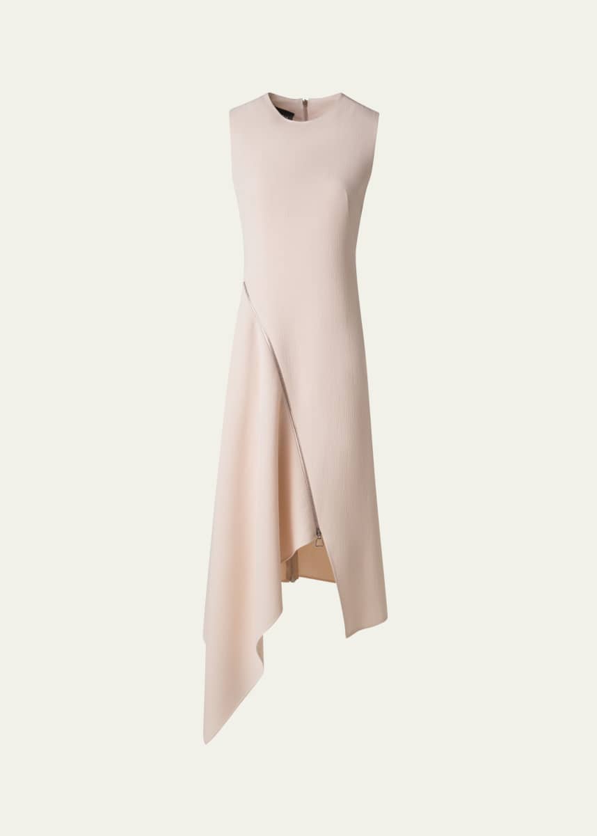 Akris High-Low Zip Wool Crepe Midi Dress