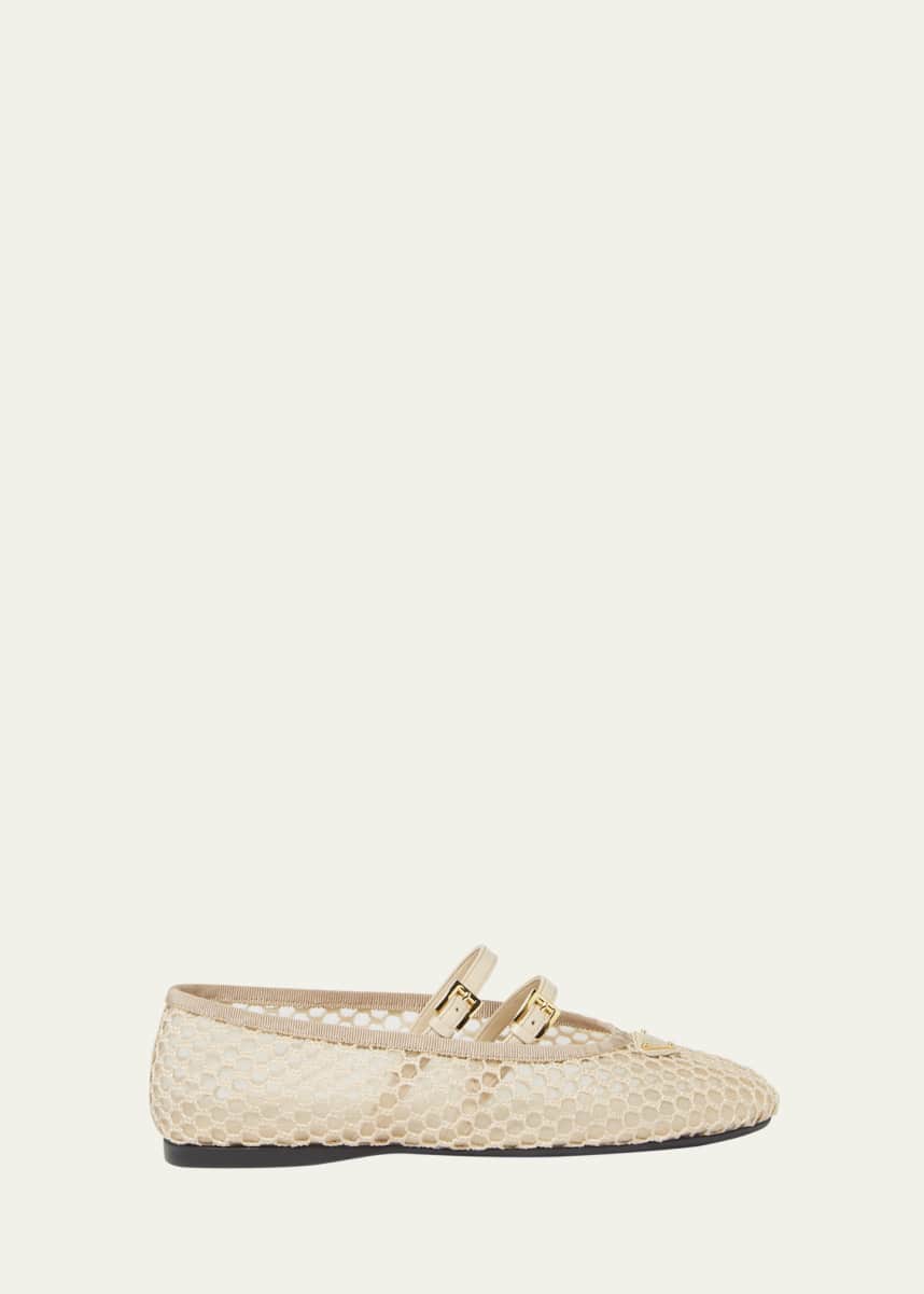Prada Mesh Double Buckle Ballet Flats