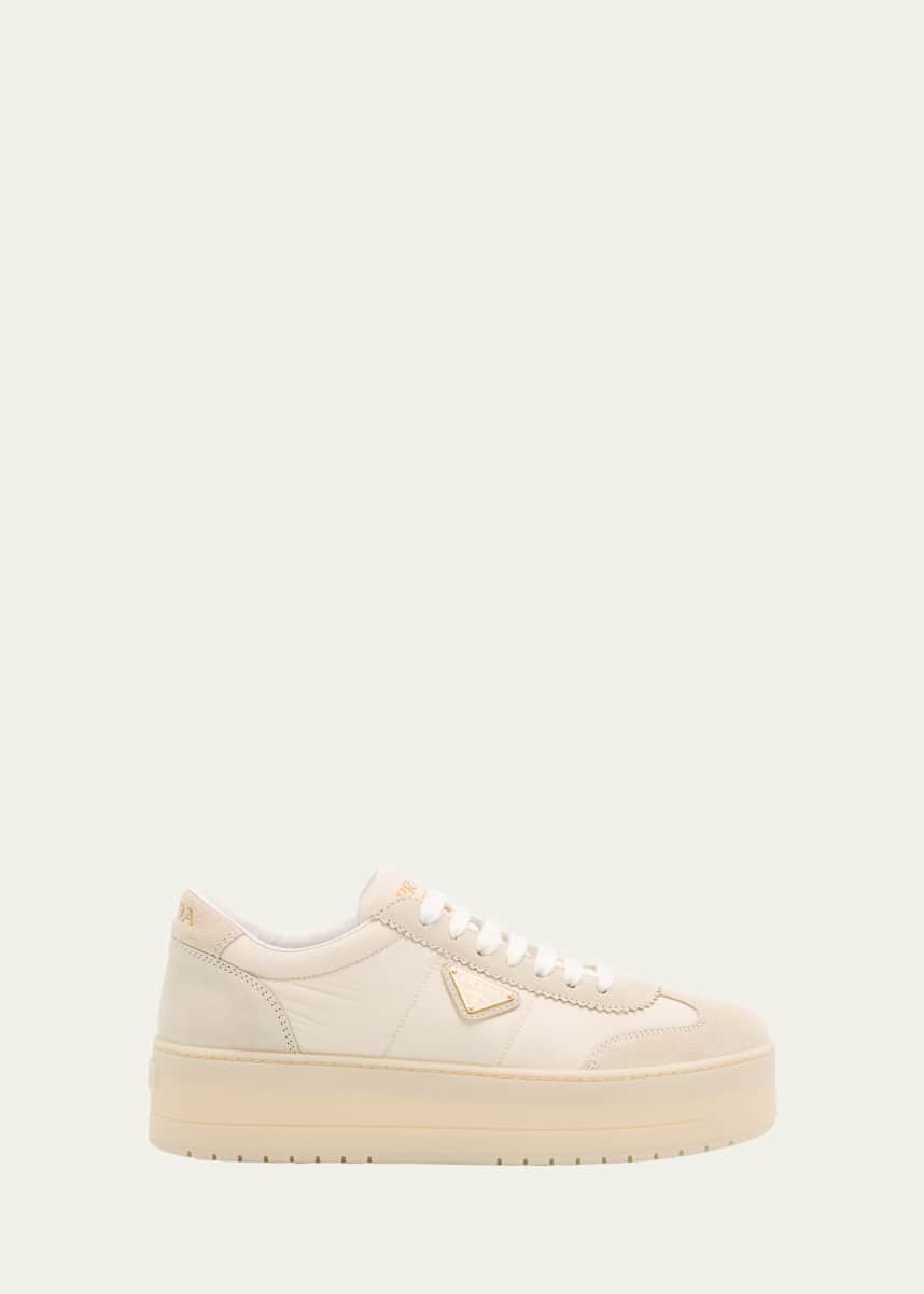 Prada Downtown Nylon Suede Low-Top Sneakers