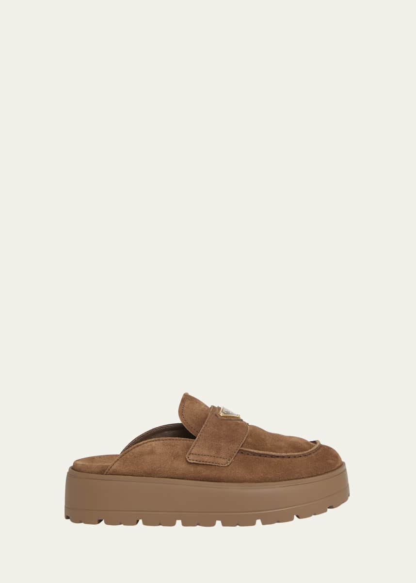 Prada Fussbett Suede Loafer Mules