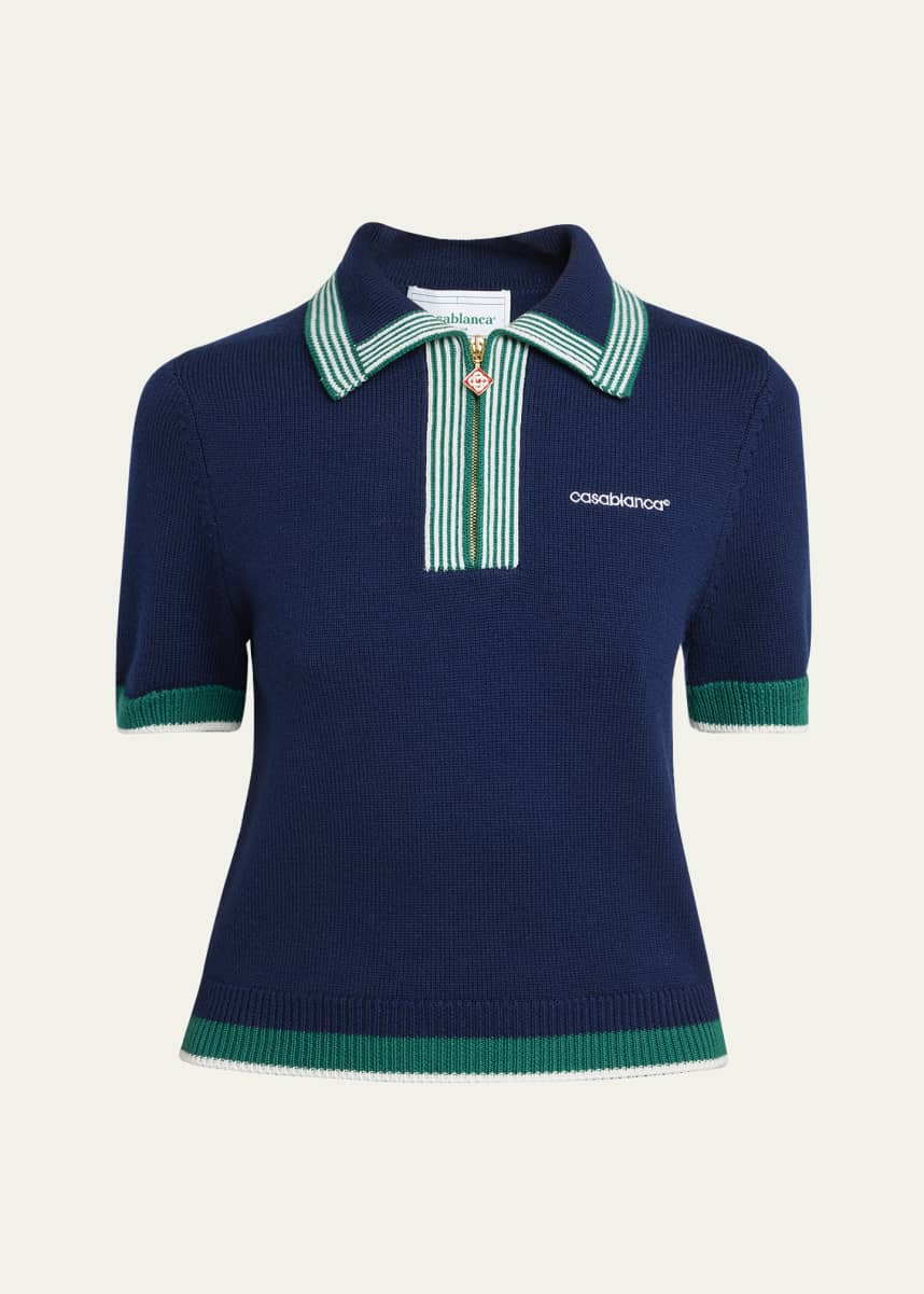 CASABLANCA Tennis Stripe Polo Wool Top