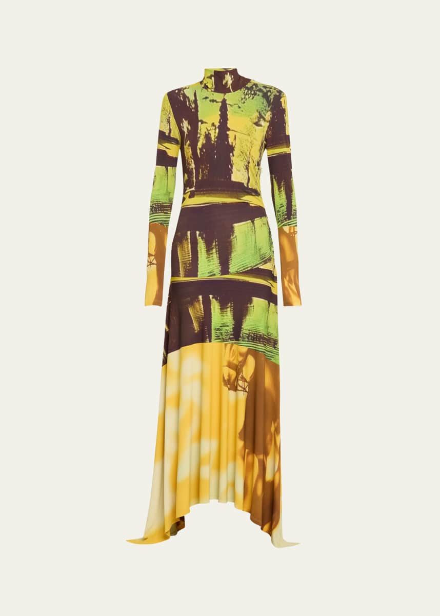 Monse Printed Jersey Long Sleeve Handkerchief Dress