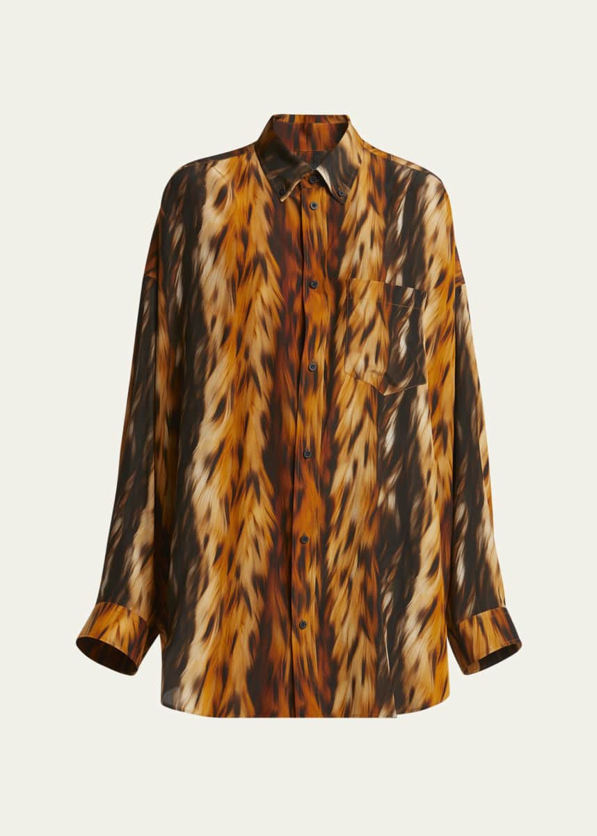 Balenciaga Fur Print Cocoon Silk Crepe Blouse