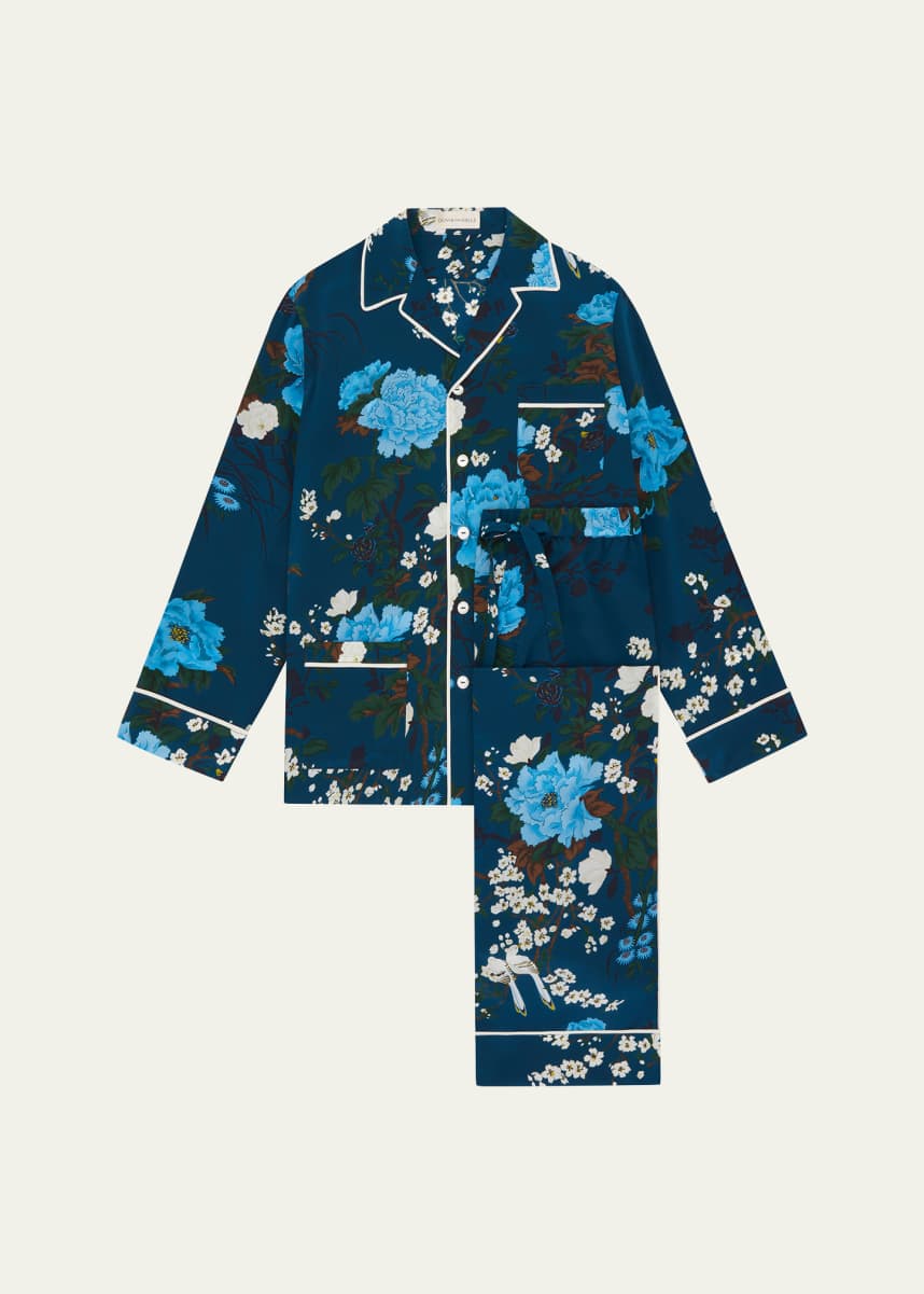 Olivia von Halle Yves Floral-Print Crepe De Chine Pajama Set