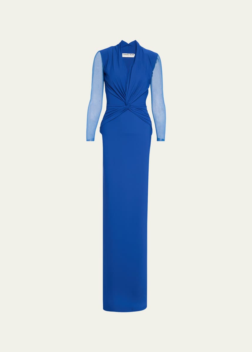 Chiara Boni La Petite Robe Lalia Twist-Front Illusion Column Gown