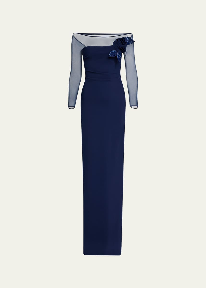 Chiara Boni La Petite Robe Saori Off-Shoulder Illusion Mermaid Gown