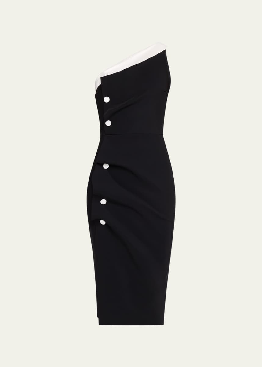 Chiara Boni La Petite Robe Hiroko One-Shoulder Contrast Button Midi Dress
