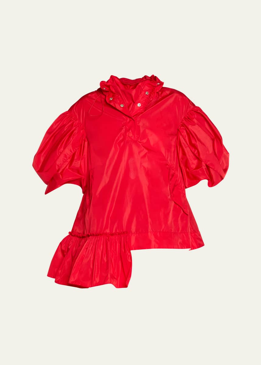 Simone Rocha Hooded Ruffle Detail Petal Sleeve Asymmetric Jacket