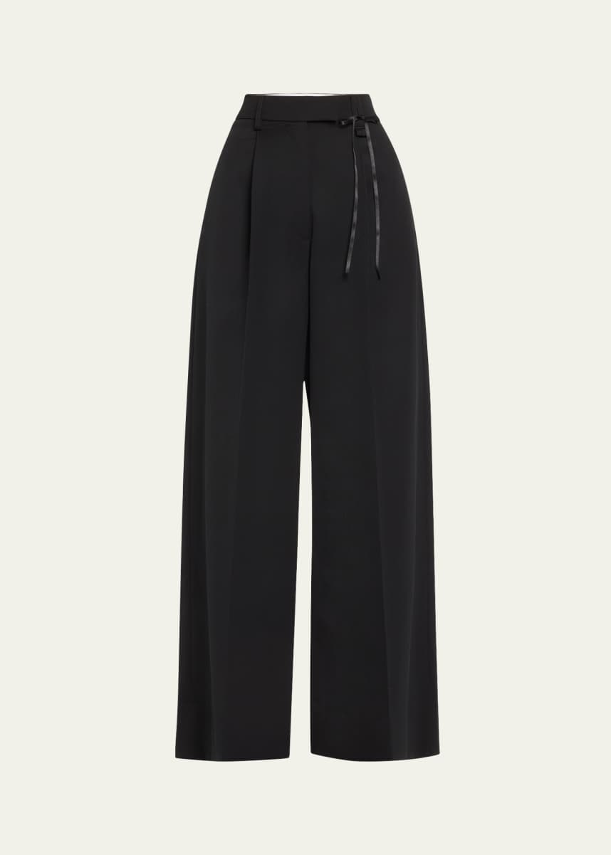 Simone Rocha Pleated Wide Leg Puddle Wool Trousers
