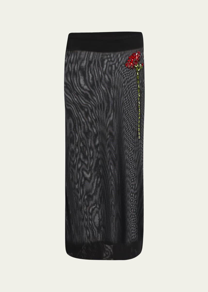 Simone Rocha Sheer Column Rose Crystal Midi Skirt