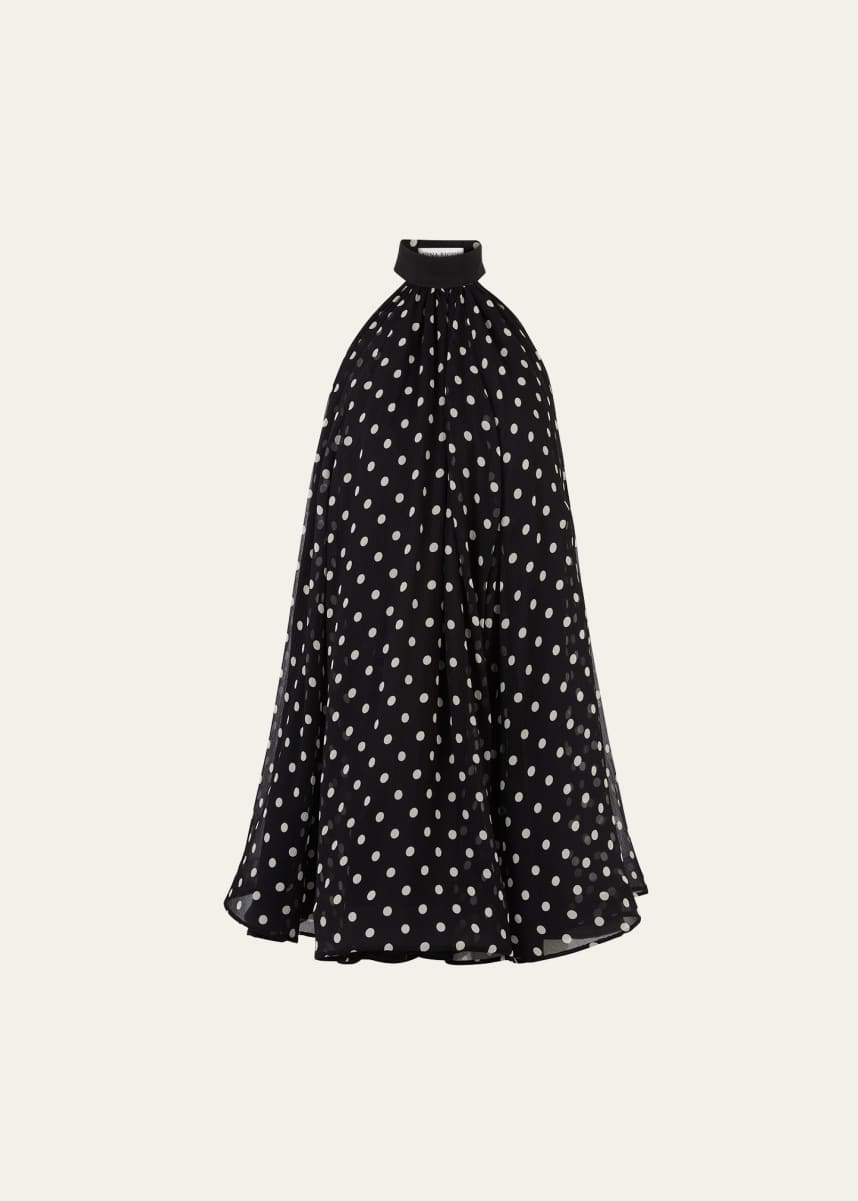 Nina Ricci Chiffon Polka Dot Halterneck Mini Dress