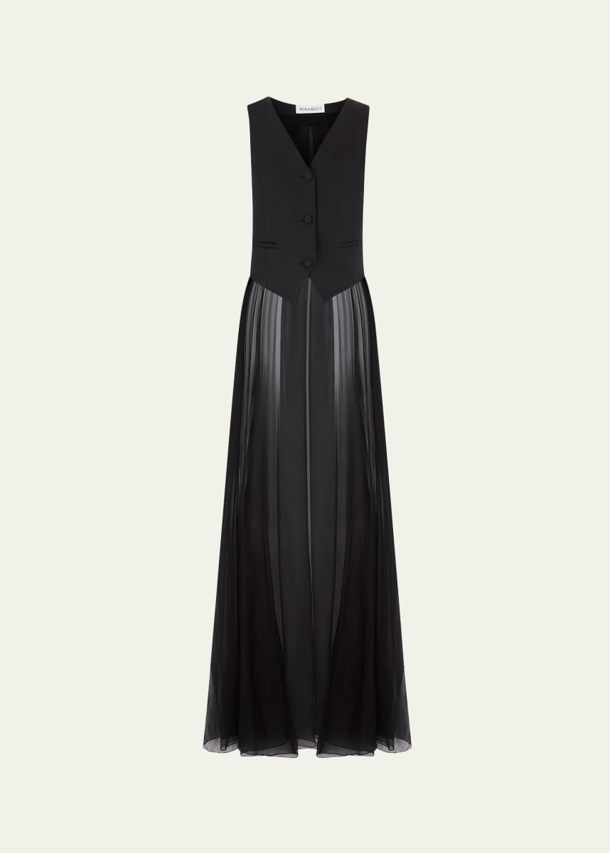 Nina Ricci Long Chiffon Train Bow Wool Vest