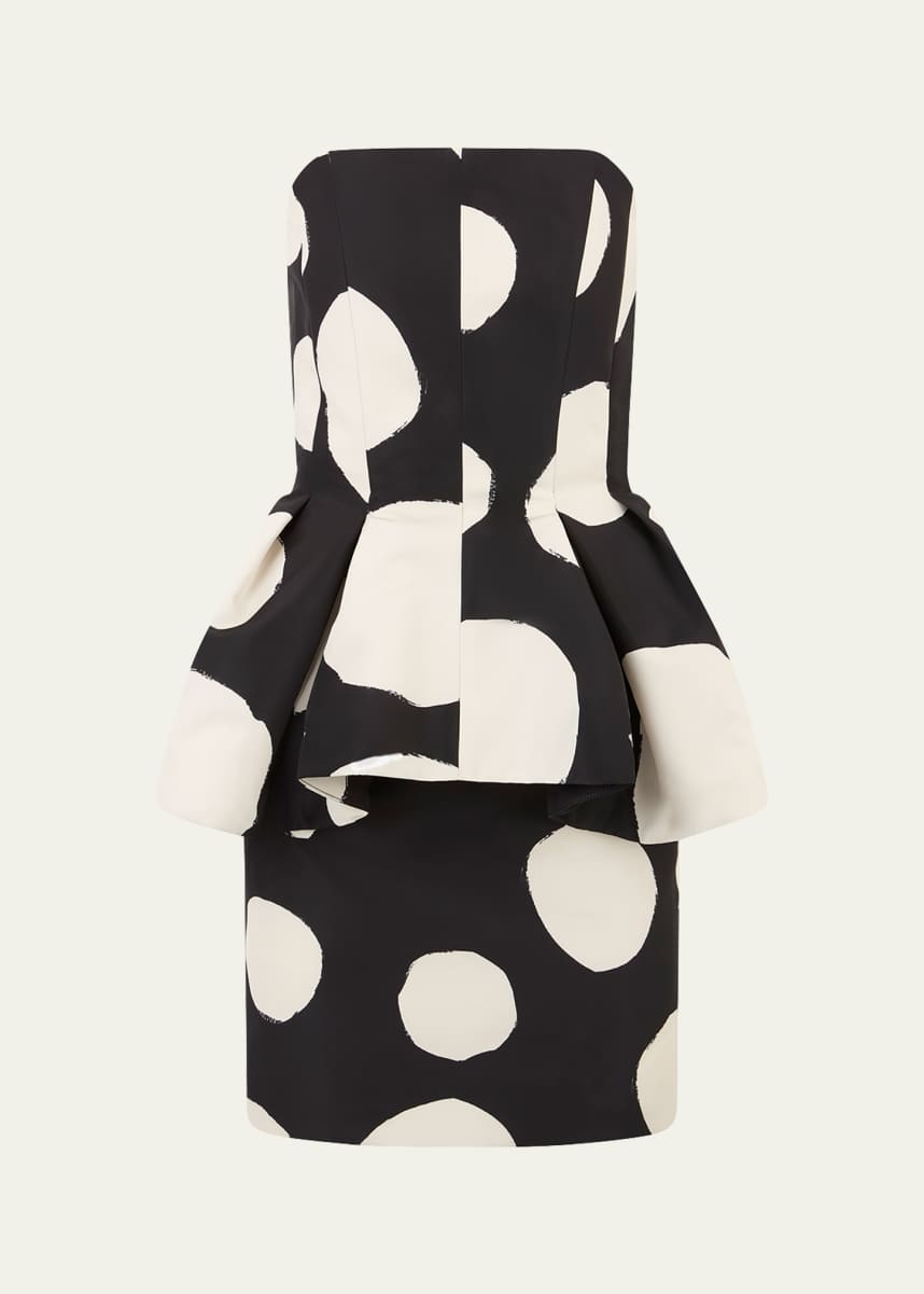 Nina Ricci Bustier Polka Dot Peplum Waist Mini Dress