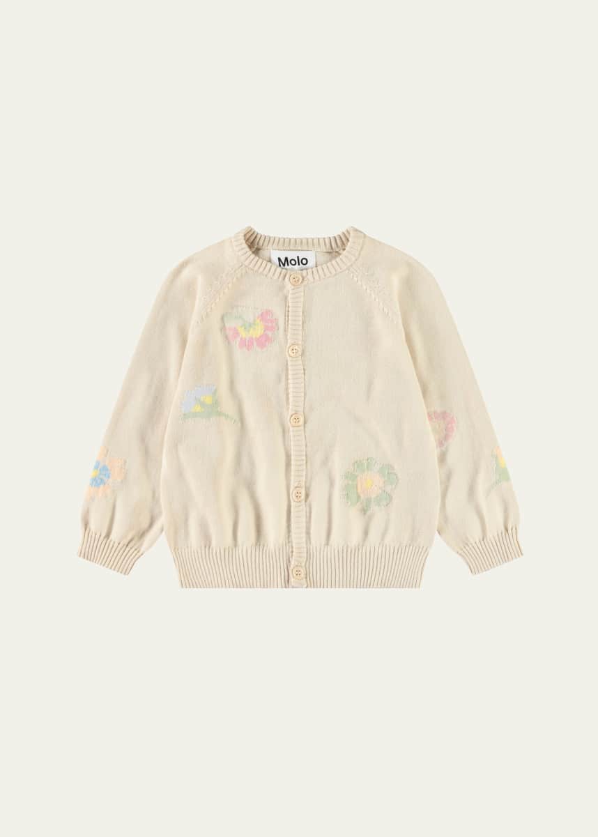 Molo Girl's Brody Cardigan W/ Floral Accents, Size 3M-2