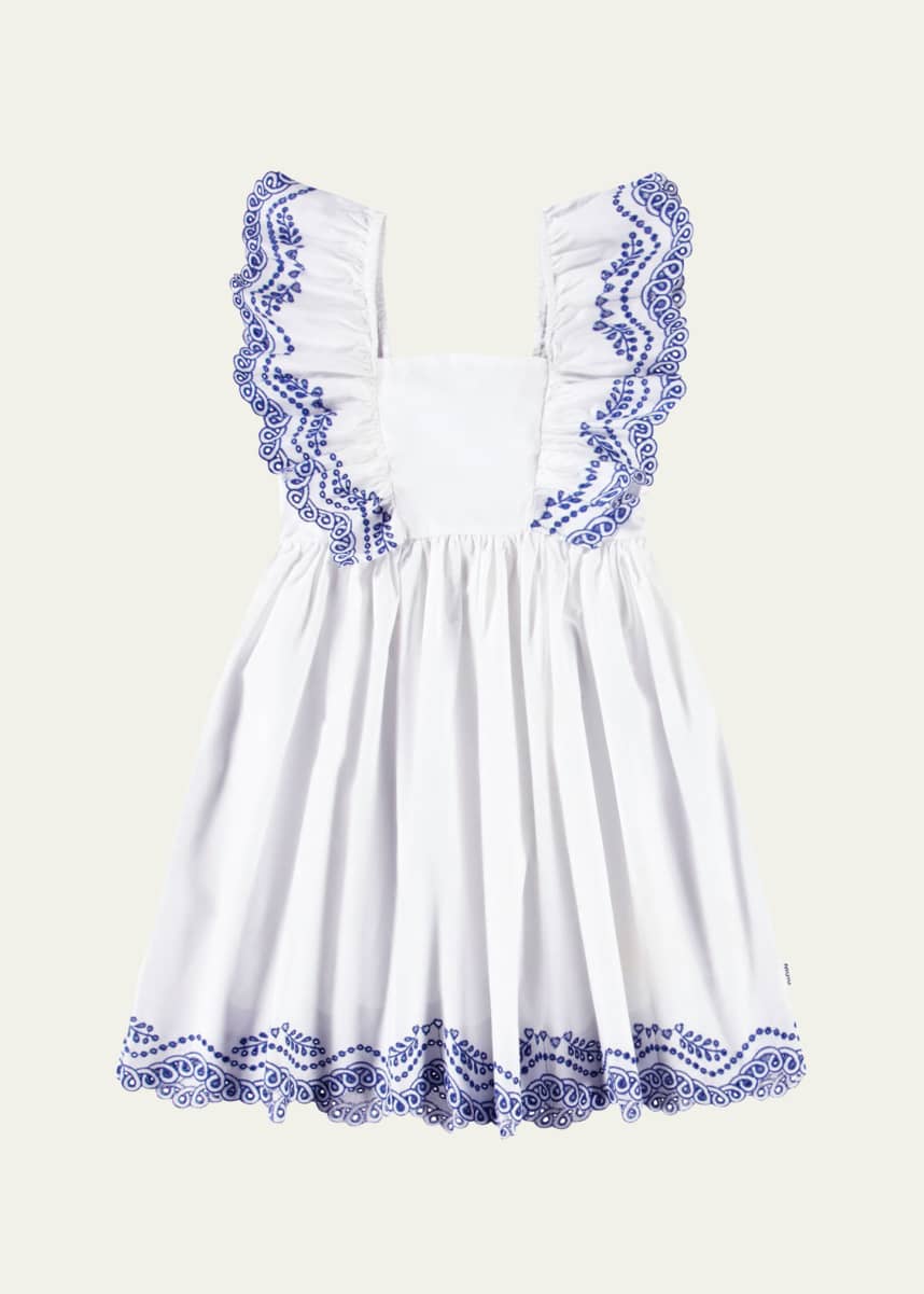 Molo Girl's Clementine Ruffle Embroidered Dress, Size 7-12