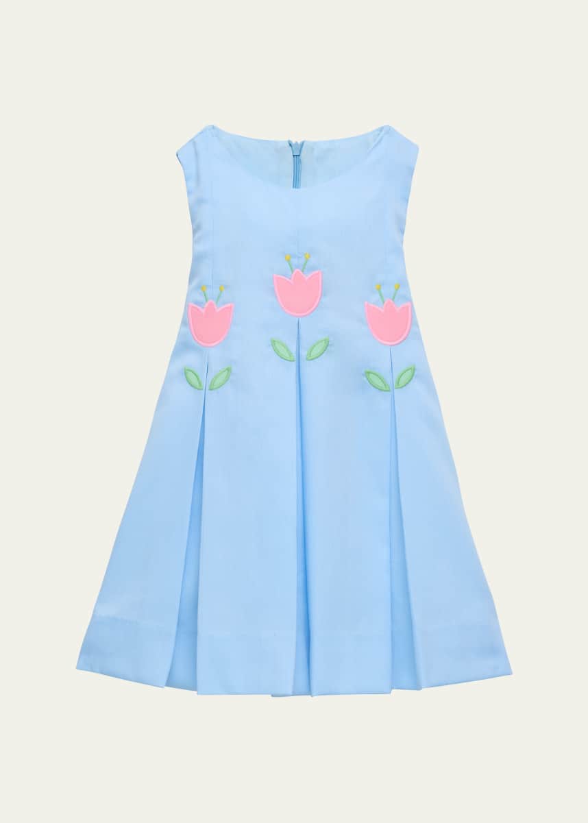 Florence Eiseman Girl's Pique Pleated Dress W/ Tulips, Size 2-6