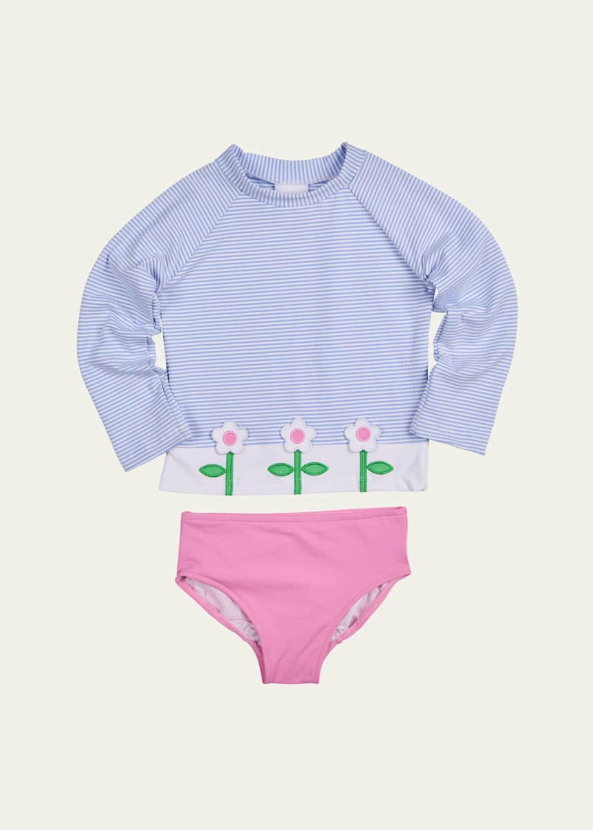 Florence Eiseman Girl's Floral Seersucker 2-Piece Rashguard Swim Set, Size 2-6