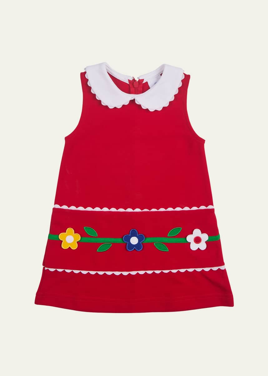 Florence Eiseman Girl's Pique Knit Dress W/ Flowers, Size 2-6