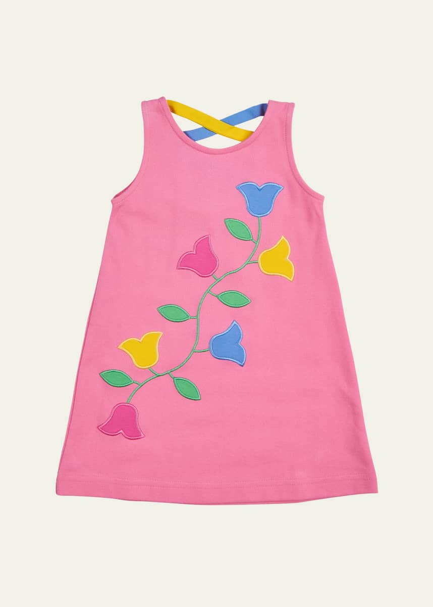 Florence Eiseman Girl's Pique Knit Dress W/ Tulip Applique, Size 2-6