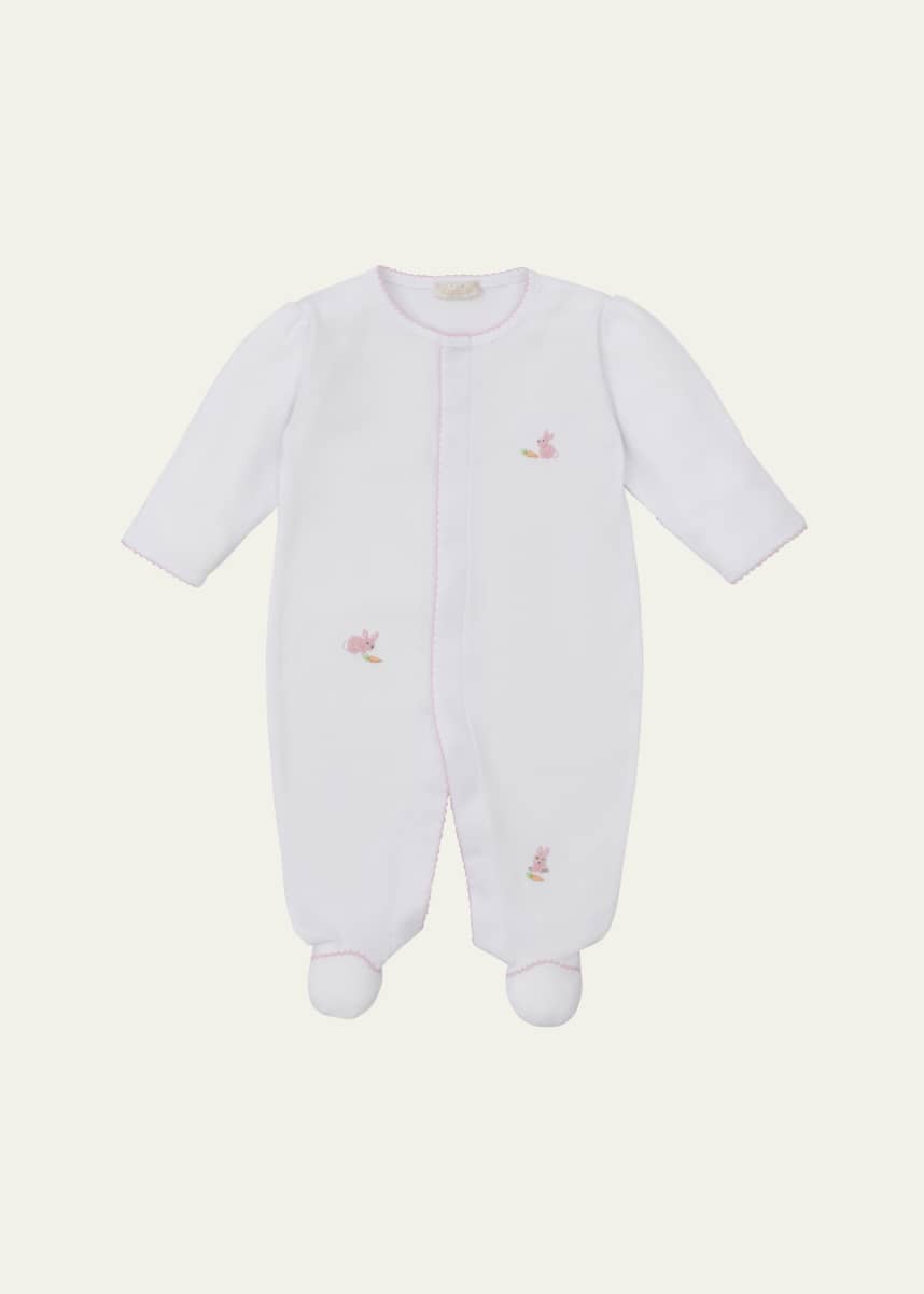 Kissy Kissy Girl's Premier Hand Embroidered Bunny Patch Footie, Size Newborn-9M