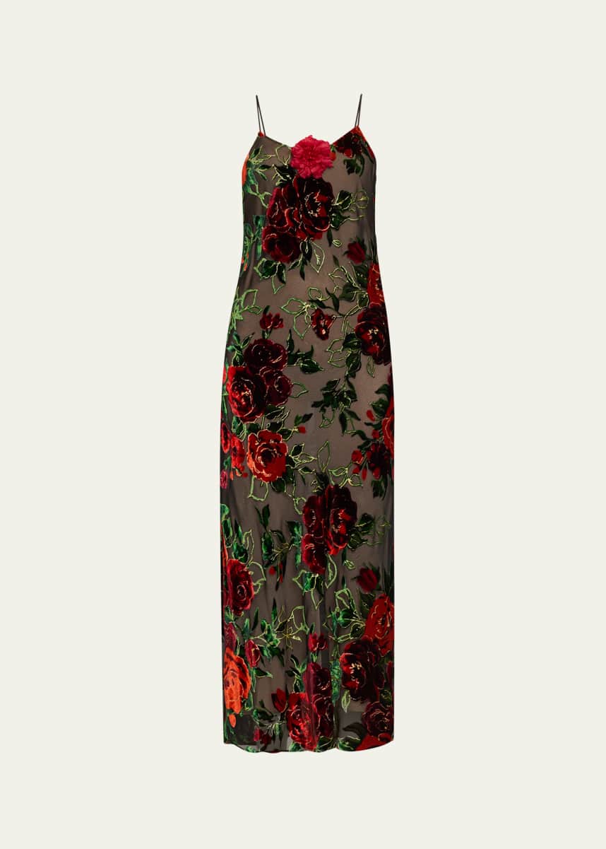 Rodarte Rose Velvet Devore Slip Dress