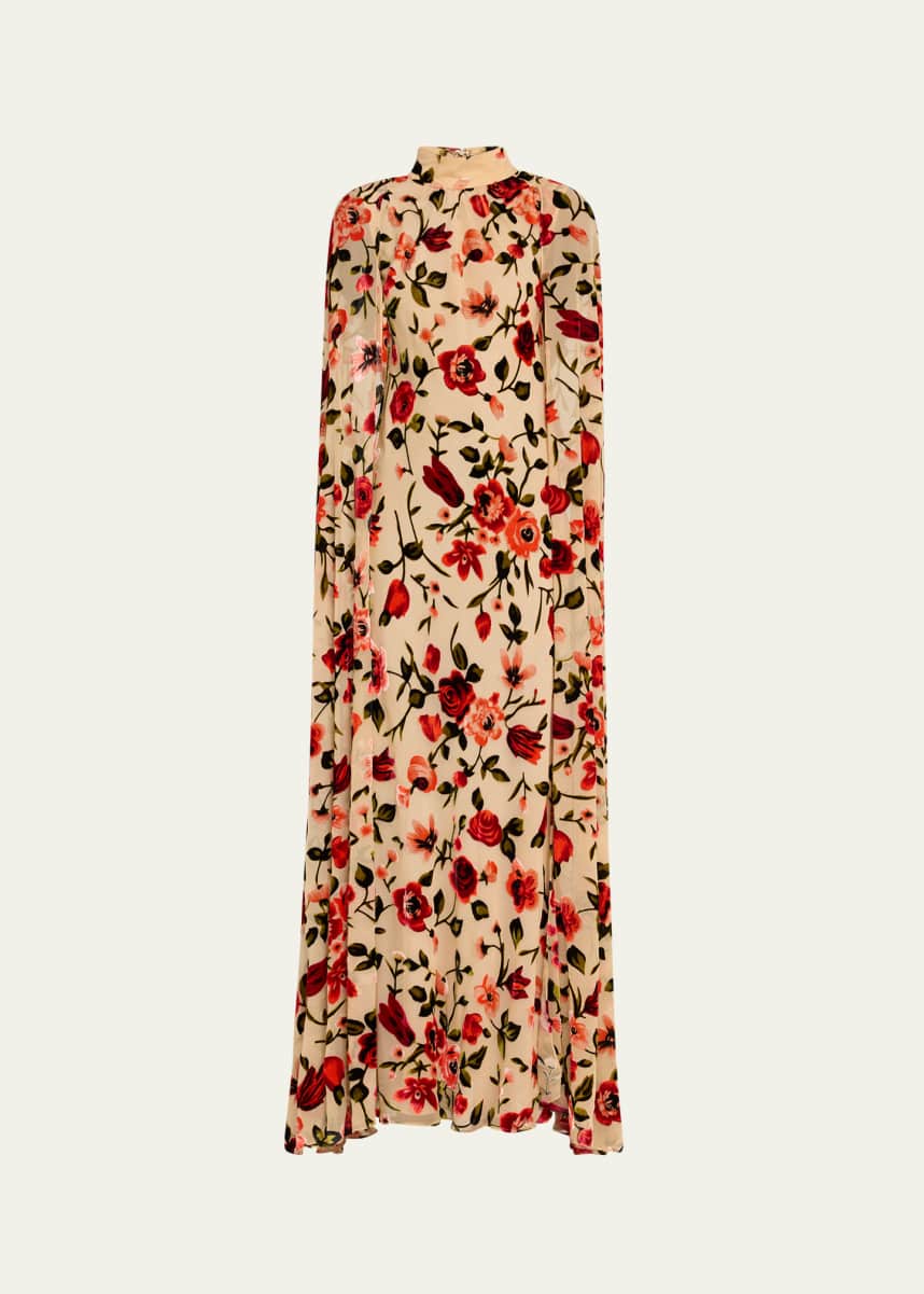 Rodarte Floral Velvet Devore Cape Gown