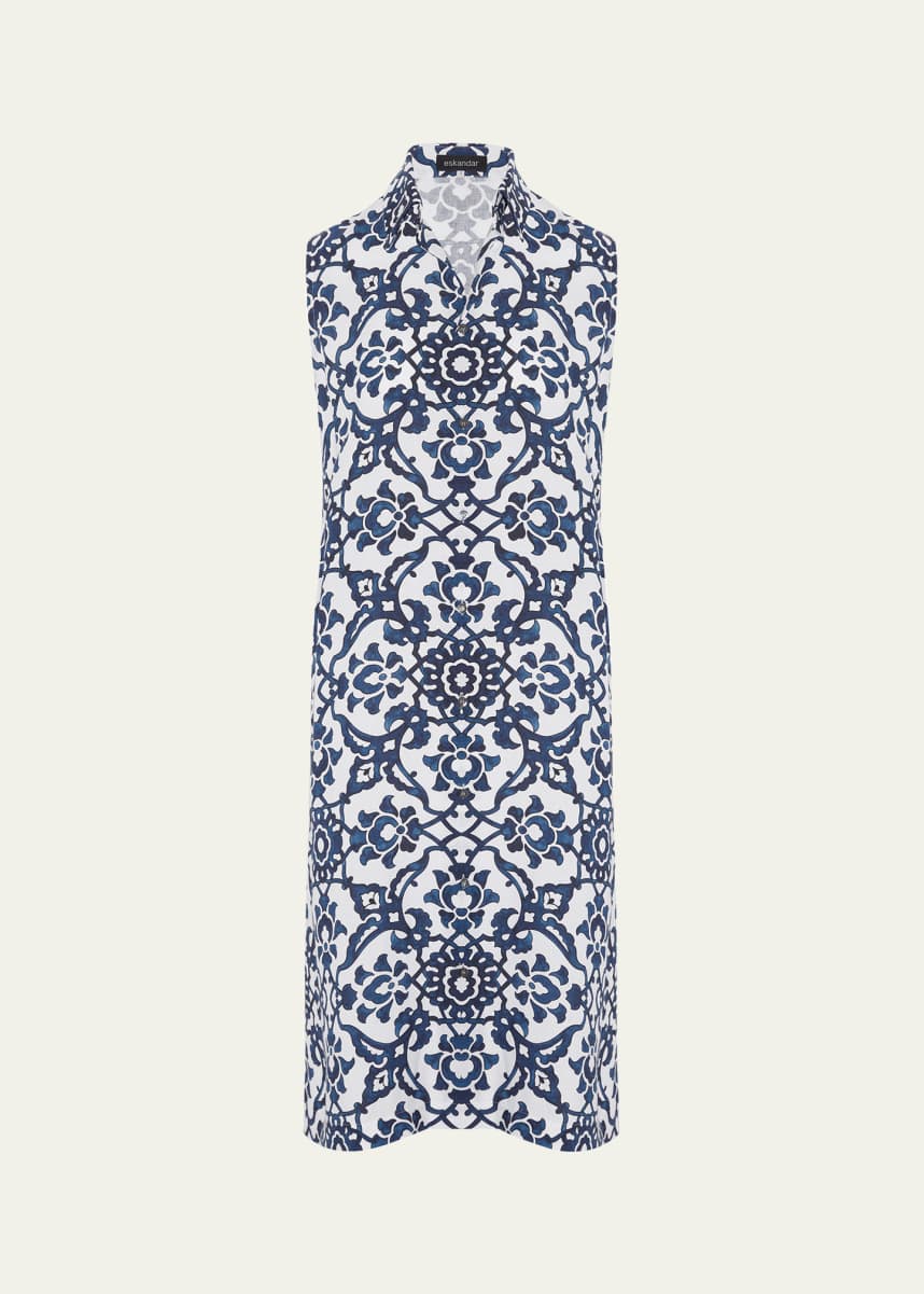 Eskandar Slim A-Line Sleeveless Shirt Dress With Collar