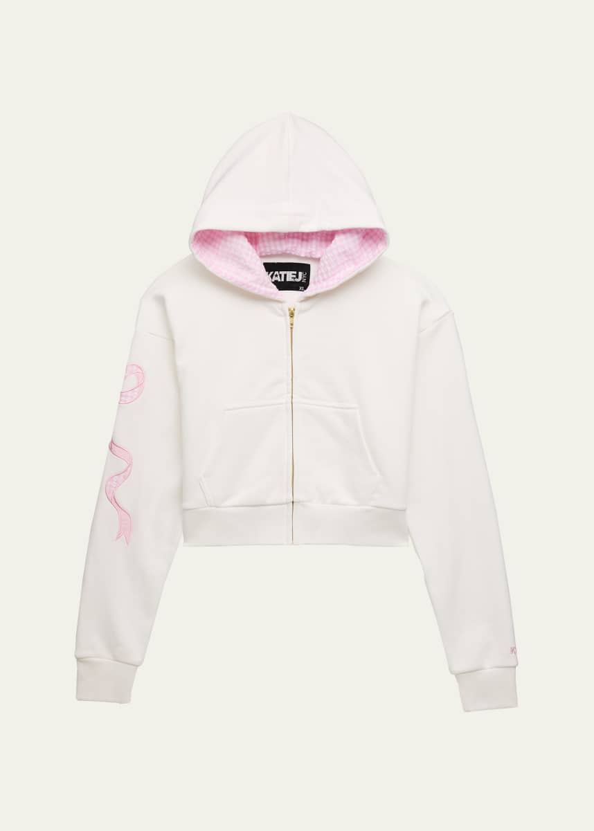 KatieJ NYC Girl's Dylan Cropped Hoodie W/ Coquette Bow Applique, Size S-XL